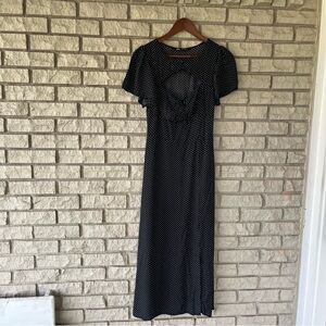 Zara Black White Polka Dot Keyhole Bust Midi Dress Size Small